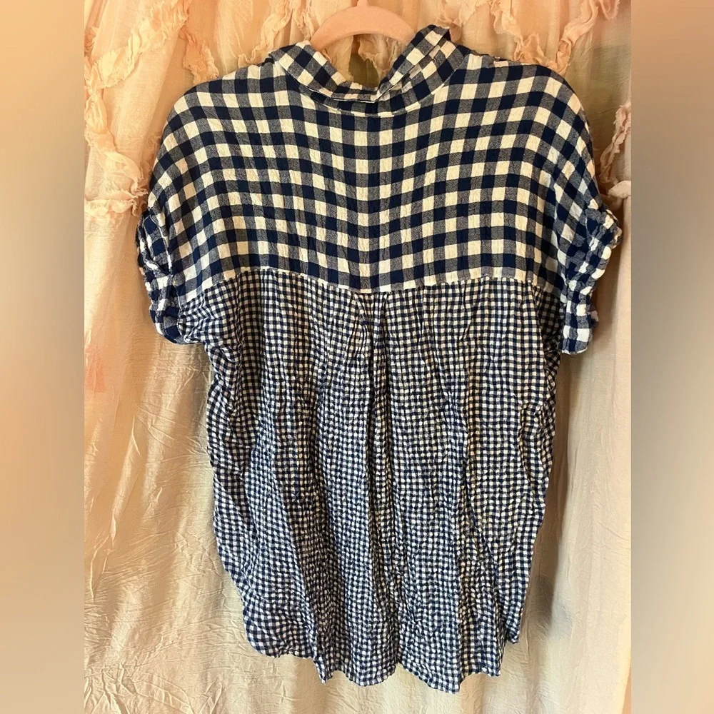 Jane + Delancey Navy and White Gingham Button-Up Shirt. Vintage retro vibe - Picture 5 of 5